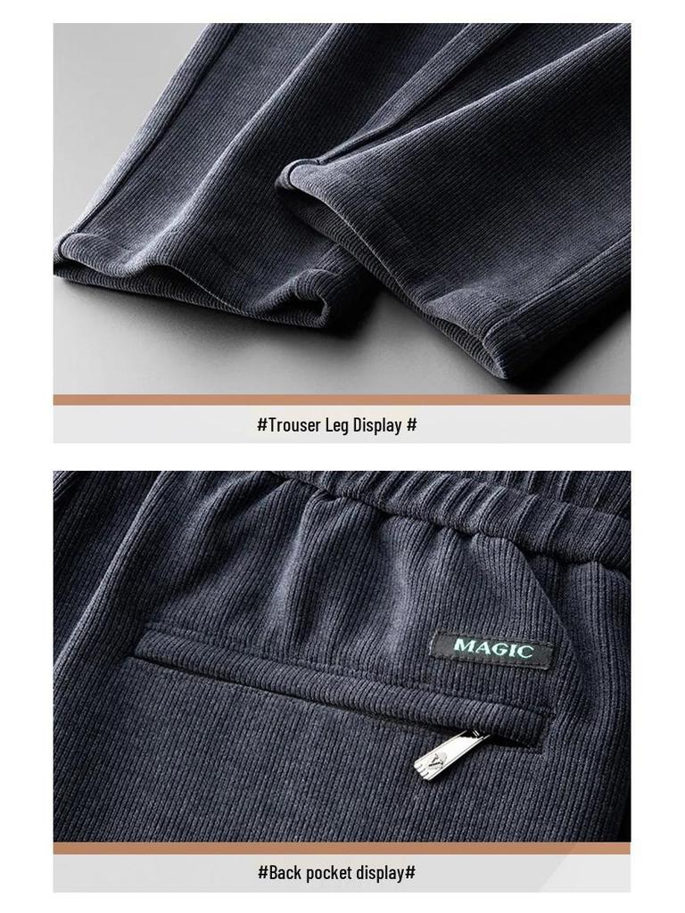 Мужские вельветовые брюки на флисовой подкладке - Эластичные, Свободного кроя, Прямого покроя для осени и зимы