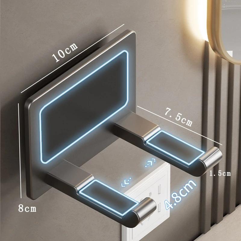 Держатель для фена настенный совместимый металлический органайзер с нескользящей подкладкой, органайзер для аксессуаров для полок в спальне и ванной комнате