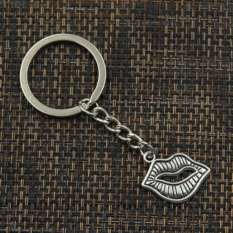 Fashion 30mm Key Ring Metal Key Chain Keychain Jewelry Antique Bronze Plated Sexy Lips Kiss 24x20mm Pendant