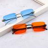 Rimless Leopard Head Decorated Sunglasses Gradient Uv Protection Rectangular Sun Glasses Street Shooting Eyewear For Women