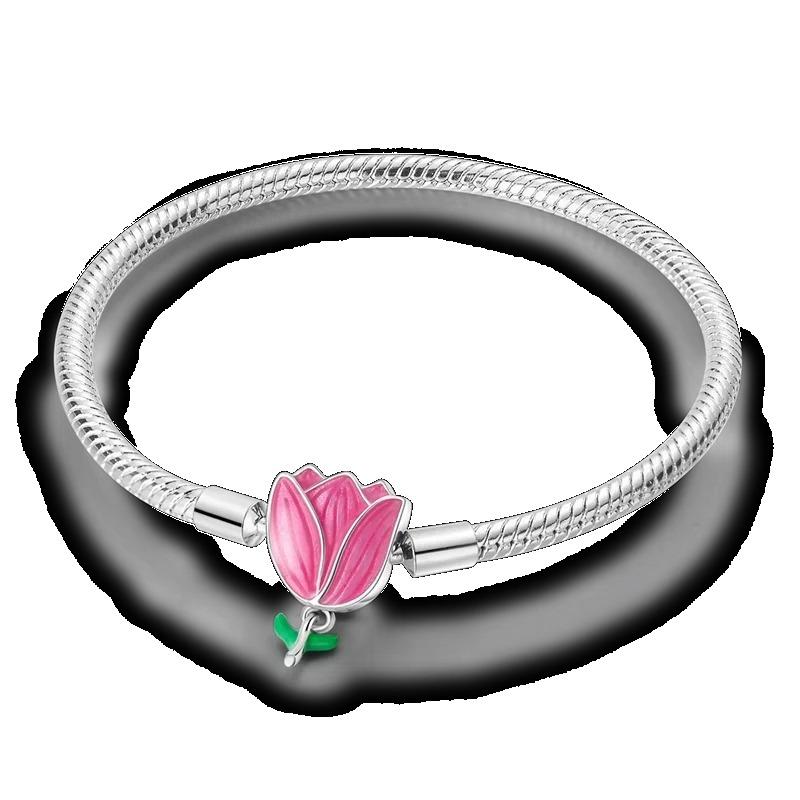 Браслет из стерлингового серебра 925 пробы Бабочка Цветок Клевер Зеленая Кошачья Лапка Любовь Циркон Ювелирные изделия Подарки для женщин 17-20 см