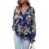 Women's Autumn V Neck Lantern Sleeve Button Elegant Fragmented Blouse Shirt Floral Tops