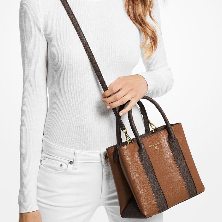 Michael Kors Mk Austin Series Городская Винтажная Минималистичная Сумка-Почтальонка с Монограммой и Цветовыми Блоками Женские сумки Коричневый 30F2GANM2L-LUGGAGE