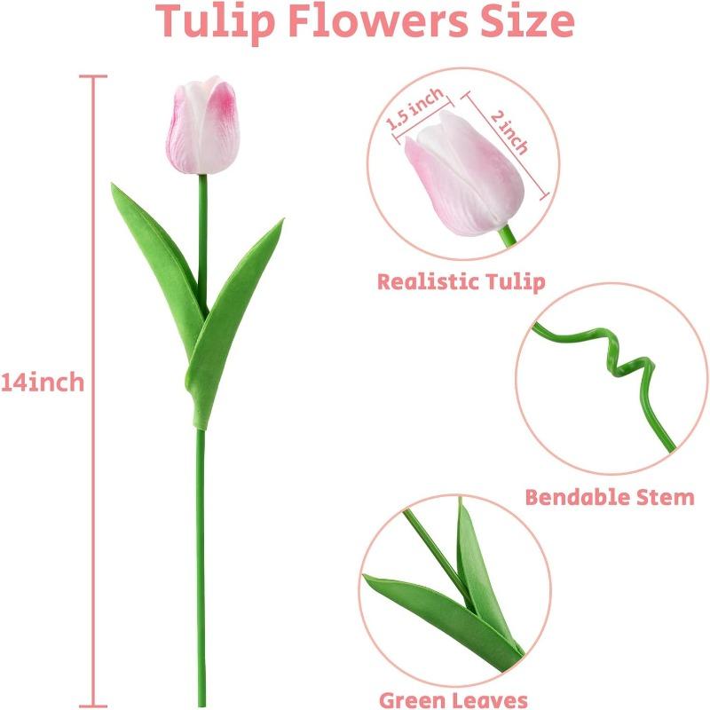 30Pcs Fake Tulips Artificial Flowers with Stems Faux Tulips Bouquet Real Touch Flower for Wedding Home Kitchen Spring Easter Mother's Day