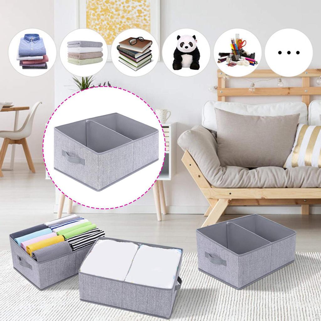 Foldable Storage Bin 2 Compartments Cube Basket Non Lidded Trapezoid Closet Organizer for Books