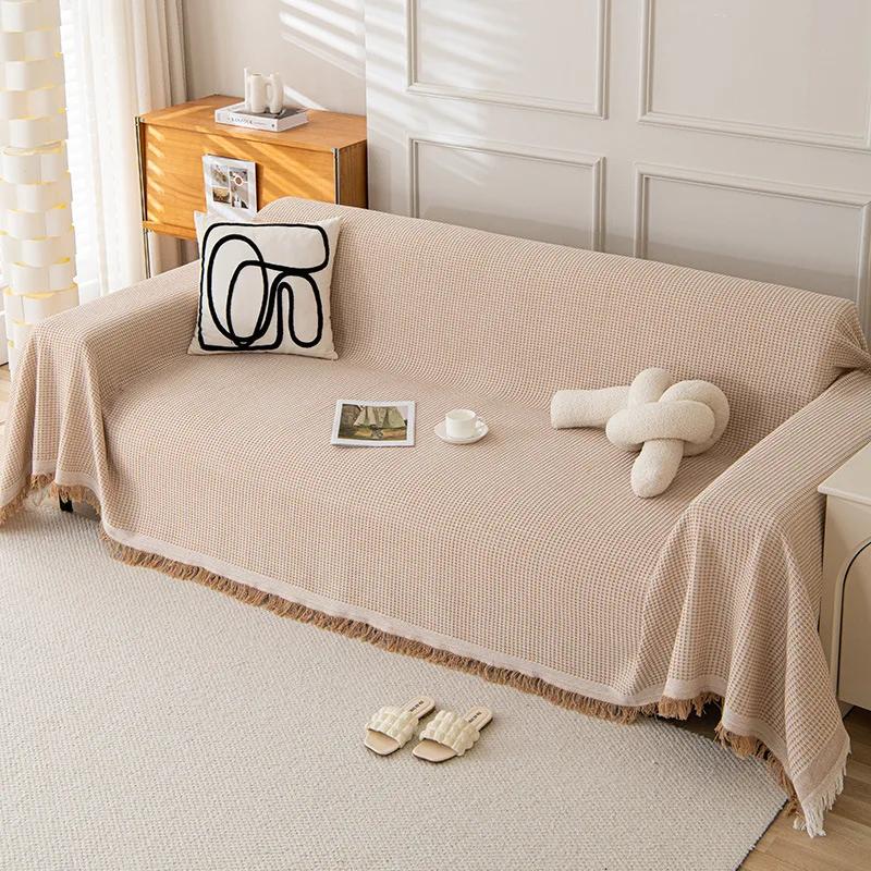 Cushion Universal Full Wrap Sofa Cover Sofa Towel Full Cover Fabric Ins Cream Wind Cotton Yarn Camping Blanket Sofa