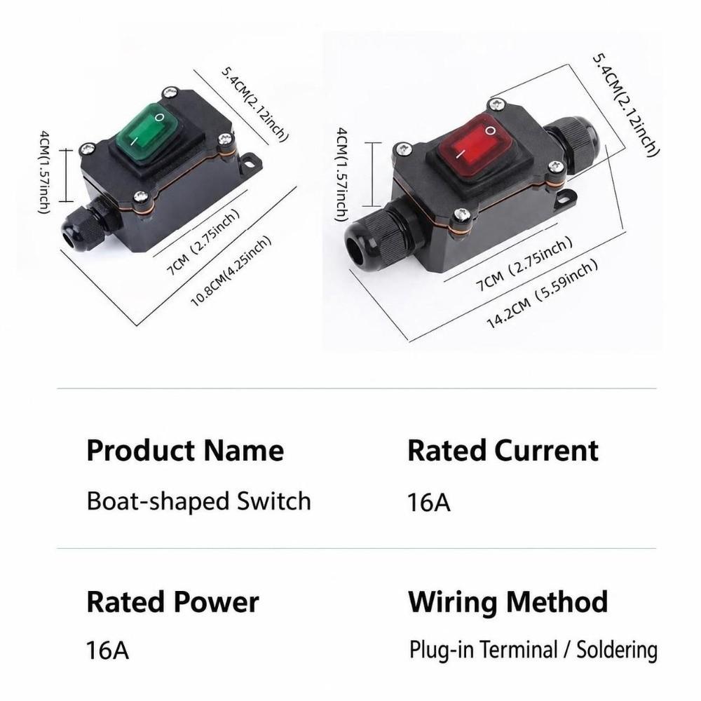 12V-24V Marine Rocker Switch 110V-220V High Current Connetor Inline Power Cord Switch