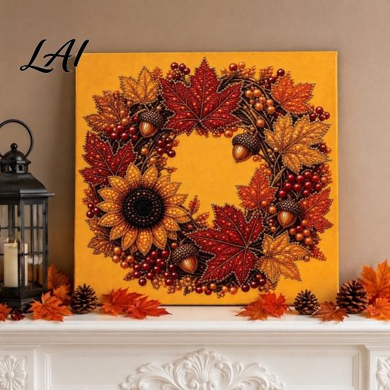 Indoor Harvest Style Decor Pumpkin Faux Pearl Art Kit Fall Wreath Painting Autumn Sparkling Ornaments 3D Bead Craft Kit for Adults Beginners