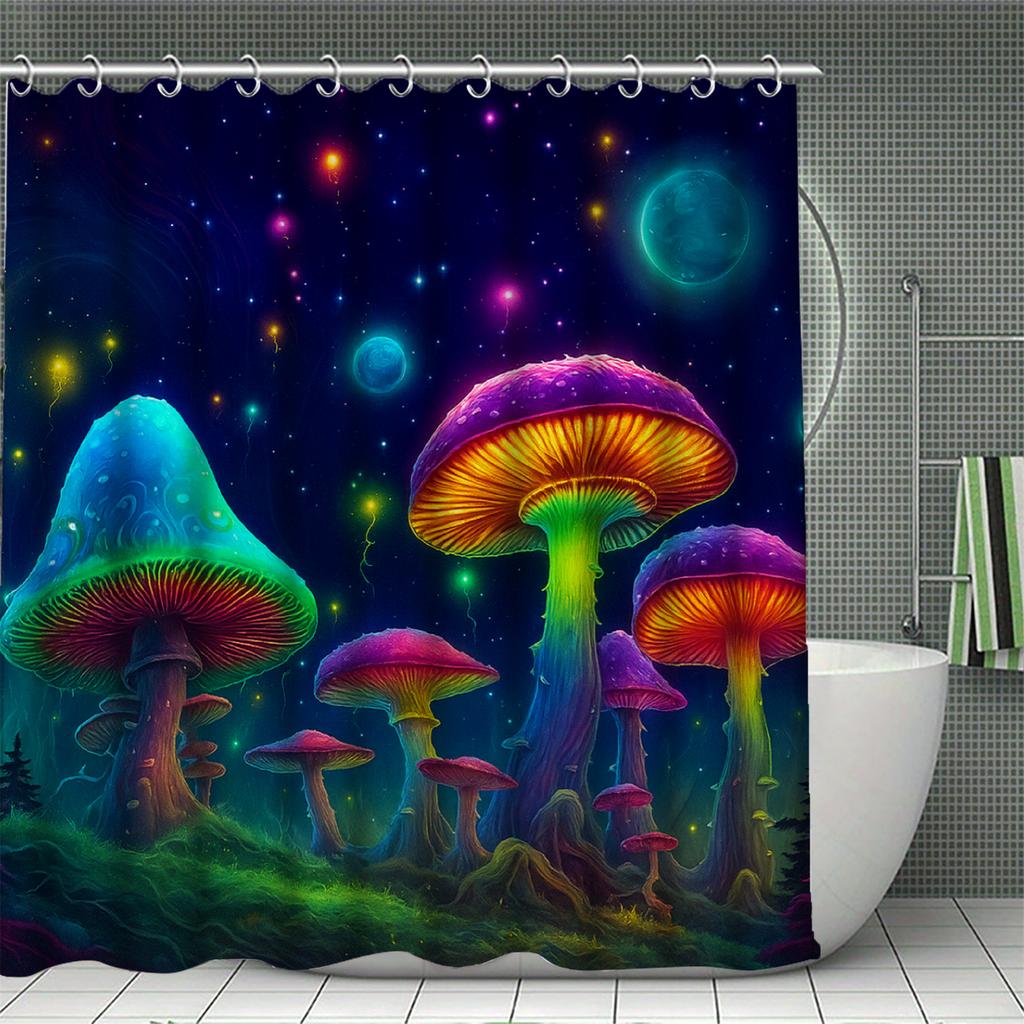Деревенская шторка для душа в стиле фермерского дома, 3D-печать, полиэстер, водонепроницаемая, дизайн с грибами и полевыми цветами, с 12 крючками, аксессуары для ванной комнаты