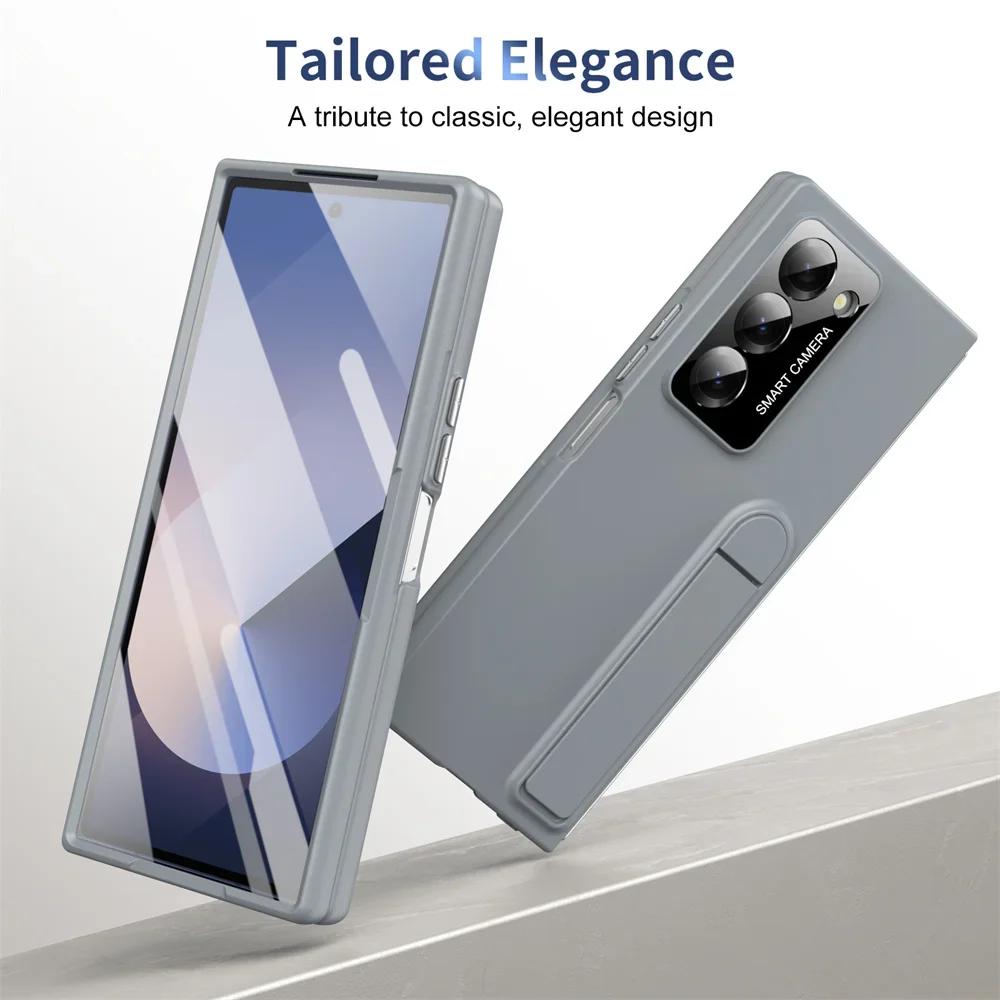 Чехол для телефона Samsung Galaxy Z Fold 7 6 5 4 3, пластиковый, жесткий, нескользящий, с ощущением кожи, легкая роскошь, ударопрочный, со скрытой подставкой, защитный