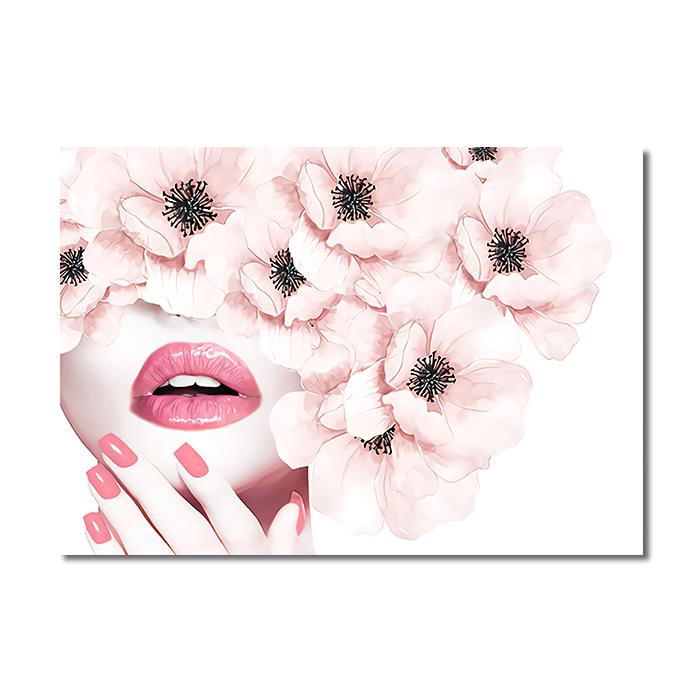 Fashion Woman Poster Pink Flowers Perfume Canvas Painting Wall Art Eyelash Makeup Print Picture Modern Girl Room Home Decoration