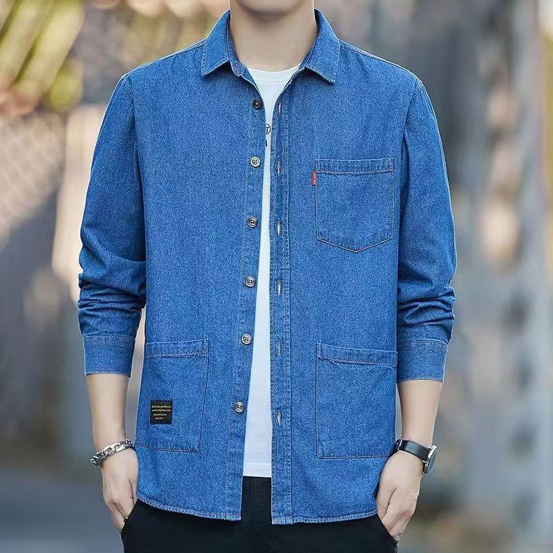 Мужская джинсовая рубашка свободного кроя с длинным рукавом: Трендовая повседневная мода