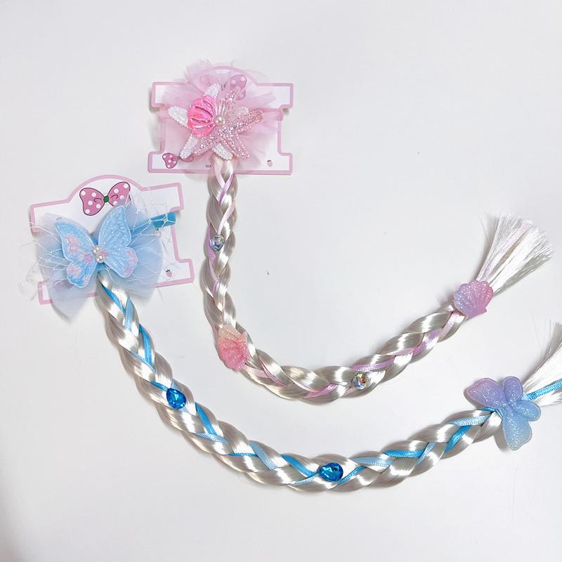 Детский милый парик-хвост с косичкой из сетки, украшенный морской звездой, жемчугом и бантом