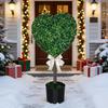 1/2Pcs Artificial Heart Topiary Tree Love Heart Topiary Stake with Rainbow Bow Indoor Outdoor Garden Porch Faux Shrubs Plants