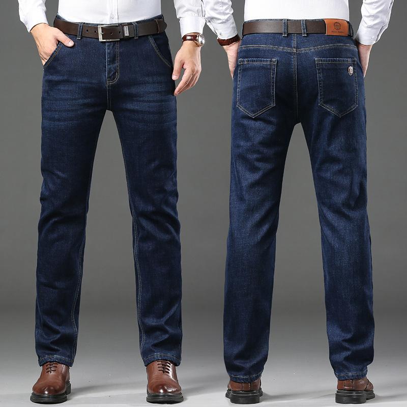 Весна и осень 2024 года, новые джинсы со средней талией для мужчин с толстым бархатом и свободные прямые брюки большого размера для мужчин
