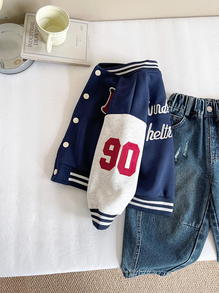 Детская бейсбольная куртка Xianao 2025 в корейском стиле, колор-блок с буквенным принтом