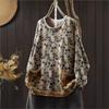 Johnature Woman Autumn Chinese Style Vintage Print O-Neck Loose Sweater Fashion Casual Long Sleeves Casual Sweater