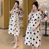Модное платье-футболка в горошек для беременных женщин - свободное, большого размера, длиной до колена, корейский стиль, летняя одежда