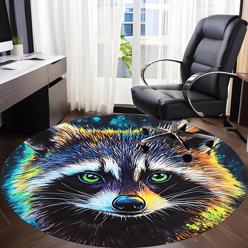 1pc Raccoon Art Office Round Area Rug, Mat Suitable ForOffice, Under Office Chairs Bedroom Living Room Home Decor, Room Deco
