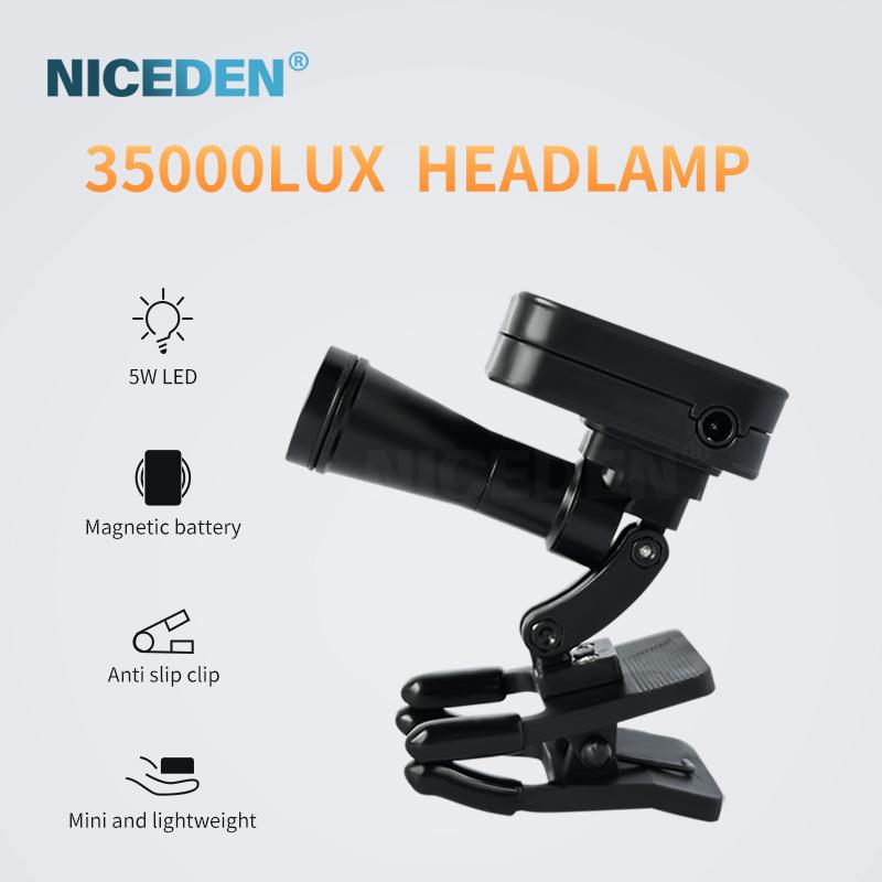 NICEDEN 2025 хит продаж стоматологический налобный светильник 5 Вт с супер мощным прожектором 35000 люкс прозрачный и чистый