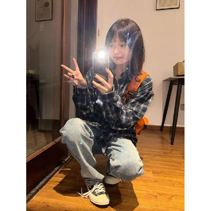 American Style Versatile Hong Kong Style Loose Long Sleeve Shirt Coat Plaid Shirt Women's Spring and Summer Retro Thin Sun-Protection Shirt Top