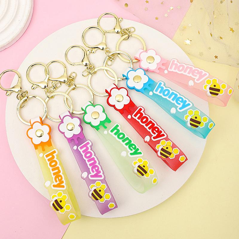 Прозрачный ПВХ мягкий резиновый брелок для ключей английский маленький цветок желе цвета сливы конфетный цвет капли клейкий браслет