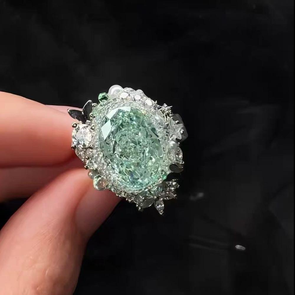 Green Diamond Ring Heavy Industry Full Diamond Light Luxury Niche Exquisite High-end Ring