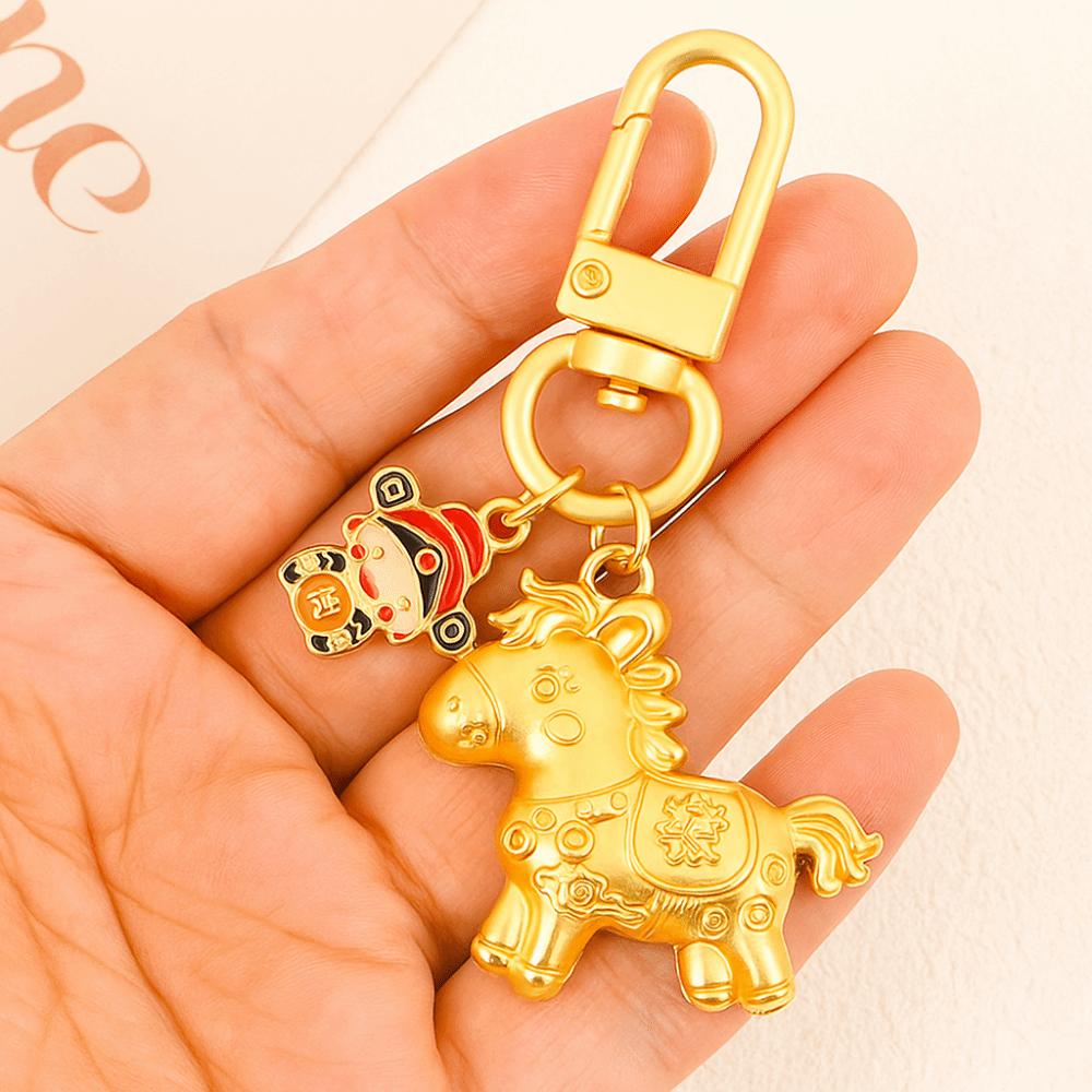 Chinese Style Gold Pony Keychain Zinc Zinc Alloy Zodiac Pony Bag Pendant Horse Key Ring Year of The Horse
