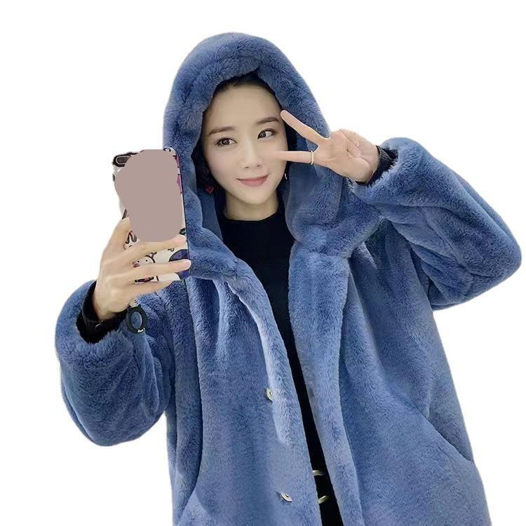 Women's Artificial Fur Coat Women's Autumn And Winter Loose Plush Thickened Hooded  Coat