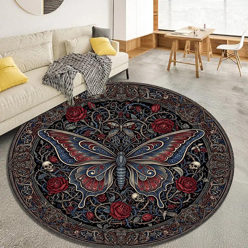 Butterfly Gothic Splendor Round Area Rug,Carpet Rug for Living Room Bedroom Sofa Playroom Decor,Non-slip Floor Mat83
