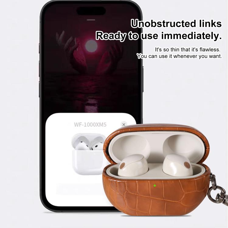 Candy‑Color Crocodile‑Texture Earbuds Case for Sony WF‑1000XM5, Shockproof Cover with Hook