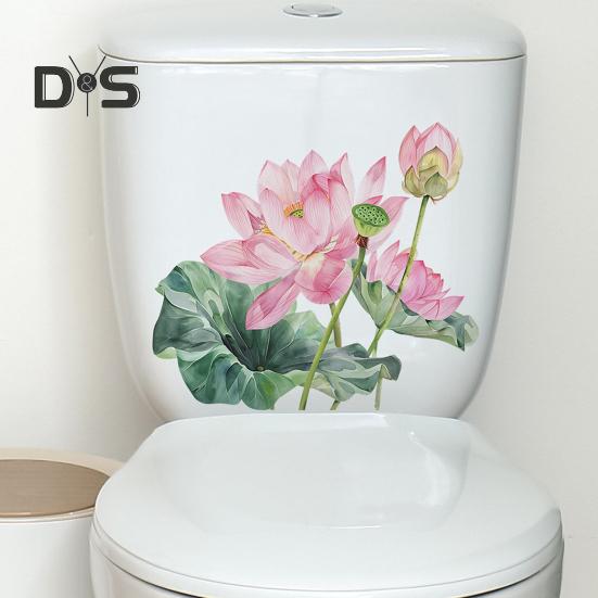 Летняя наклейка на унитаз с цветком лотоса, съемная самоклеящаяся водонепроницаемая ПВХ для гостиной, ванной комнаты, стены искусства, цветочная наклейка для украшения крышки унитаза