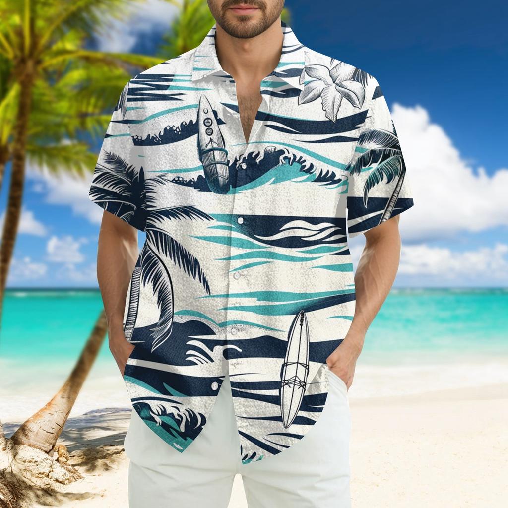 Men's Fashion Loose Hawaiian Printed Short Sleeve Beach Shirt