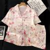 Summer Butterfly Pajamas Women'S Summer Ice Silk Short Sleeves Sweet Loose Fairy Style Loungewear
