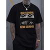 Европейские размеры Мужская футболка с коротким рукавом Черная Old School New School Принт с DJ-вертушкой для повседневной носки