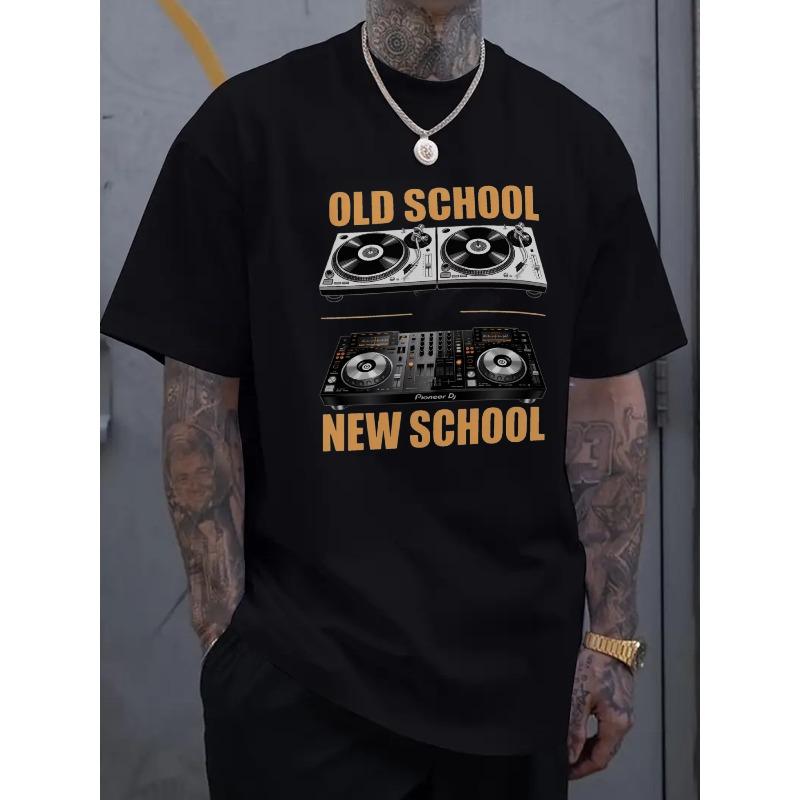 Европейские размеры Мужская футболка с коротким рукавом Черная Old School New School Принт с DJ-вертушкой для повседневной носки