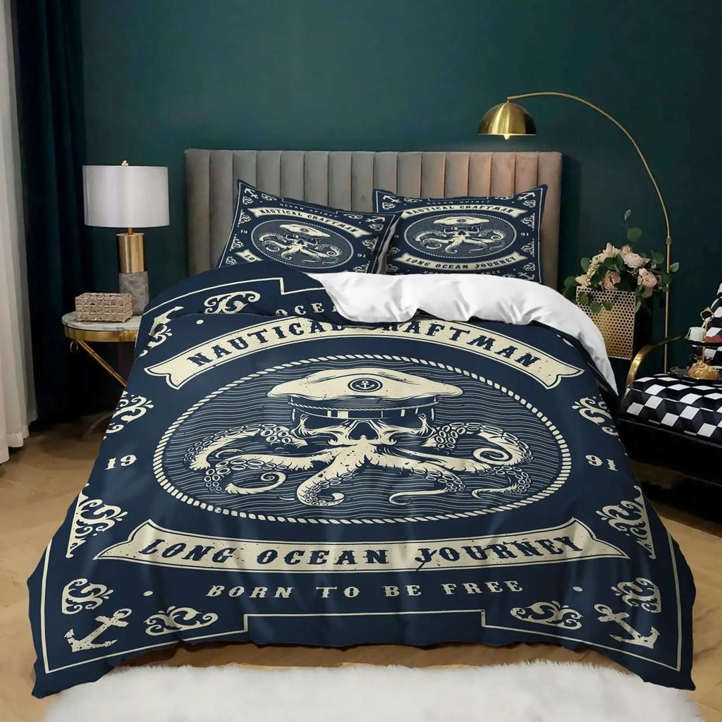 Комплект пододеяльника в морской тематике для спальни, постельное белье с принтом «Океанский мир», трехпредметный пододеяльник
