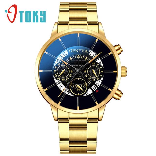Cross-Border Trendy Men's Geneva Watch with Creative Calendar and Alloy Steel Band (2020)
