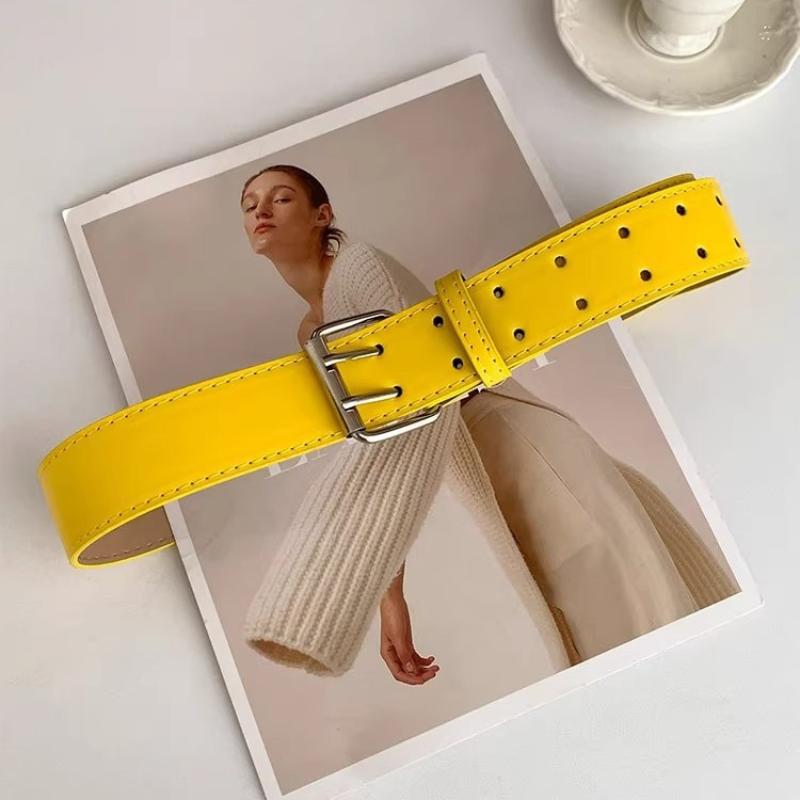 Fashion Wide Design Sense Y2K Double-Breasted Yellow Belt For Women With Skirt Jeans With Waistcoat Decoration Versatile Belt
