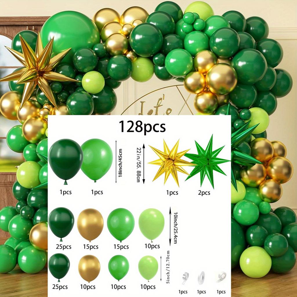 128pcs Green and Gold Balloon Arch Kit Birthday Party Wedding St. Patrick's Day Graduation Jungle Party Decoration