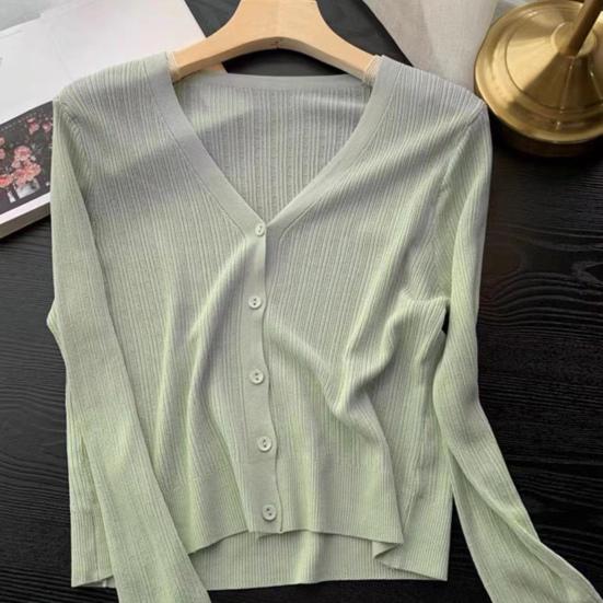 Женский кардиган Yousheng Sun Knit с длинным рукавом и V-образным вырезом на пуговицах, тонкое шелковое пальто, летний ребристый укороченный топ для активного отдыха, путешествий, работы, пляжа