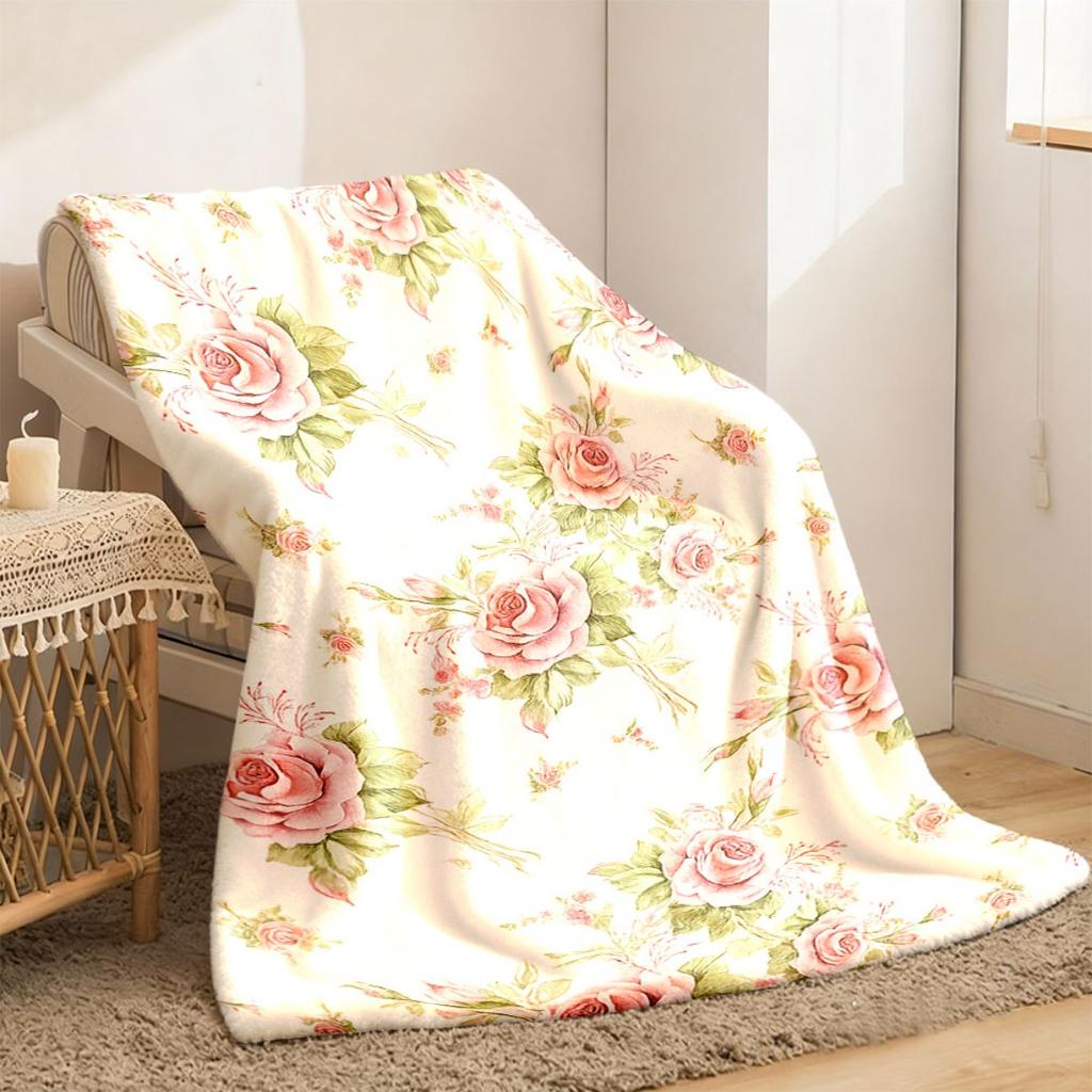 2026 New Arrivals Quick Arrival 1pc Rose Vintage Print Flannel Blanket Super Soft And Comfortable Flannel Blanket Lightweight And