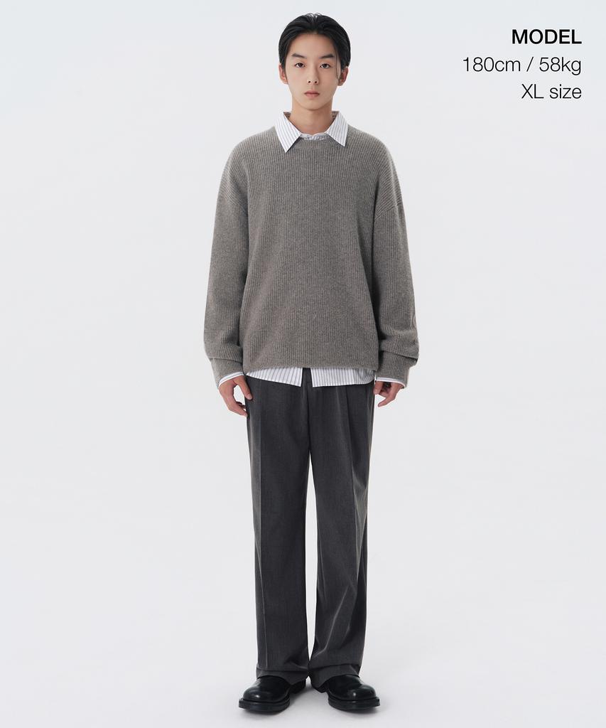 MUSINSA STANDARD Oversized Ribbed Crew Neck Knit [Melange Light Grey]