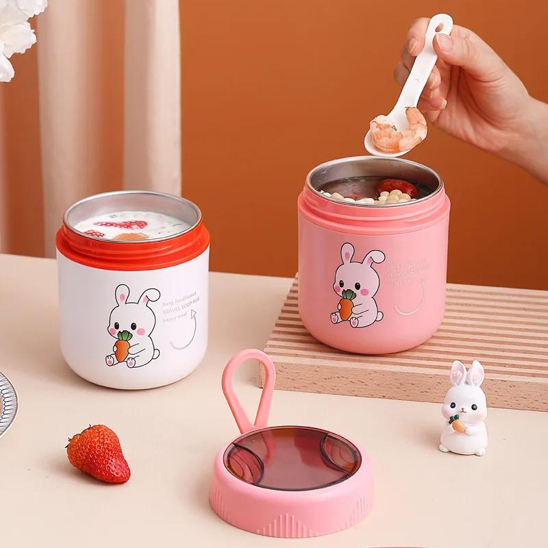 Ланч-бокс Kawaii rabbit из нержавеющей стали 304, термоконтейнер Bento, чашка для завтрака, изолированный пакет для ланча, контейнеры для подогрева еды
