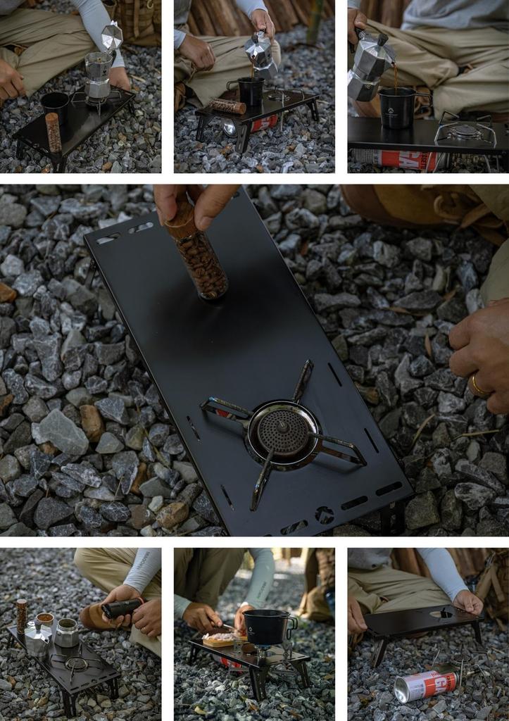 CAMPING MOON Solo Kitchen Regulator for ST-310 and ST-340 Stoves, Solo Table, Stainless Steel, Black Gear, with Storage Bag, Black Gear BKSK-310