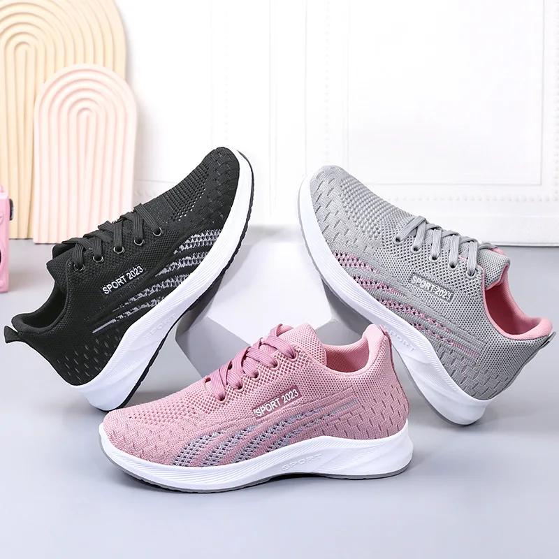 2024 Women's Running Shoes Ladies Breathable Sneakers Summer Light Mesh Air Cushion Sports Shoes Outdoor Lace Up Training Shoes