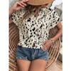 V Neck Fashion Leopard Print Women Tops Vintage Short Sleeve Blouse Loose Lady Shirts Office Casual Clothes Blusas Mujer 25584