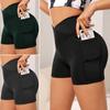 Женские спортивные шорты с высокой талией, компрессионные, с подтяжкой бедер, плотные, эластичные, с контролем живота, с карманами для телефона, быстросохнущие, эластичные, на талии, для женщин, упражнения в тренажерном зале
