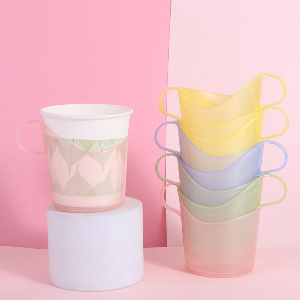 10pcs Anti-Scald Insulated Disposable Paper Cup Holder Heat Resistant Translucent Tea Cup Sleeve Plastic Paper Cup Stand Pantry