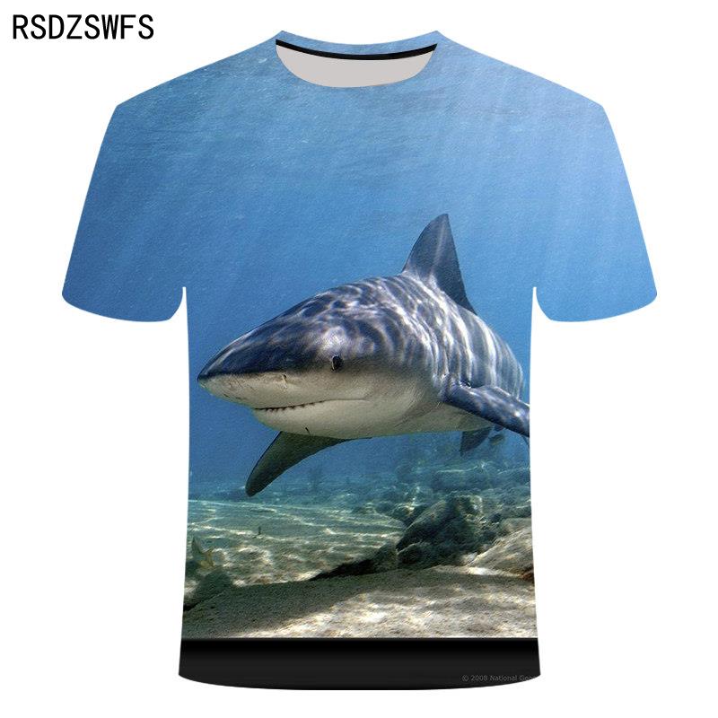 Летняя футболка в стиле хип-хоп с рукавами животных, одежда для фитнеса, модная футболка с 3D принтом акулы, мужская и женская уличная одежда для рыбалки в океане, короткая футболка с круглым вырезом